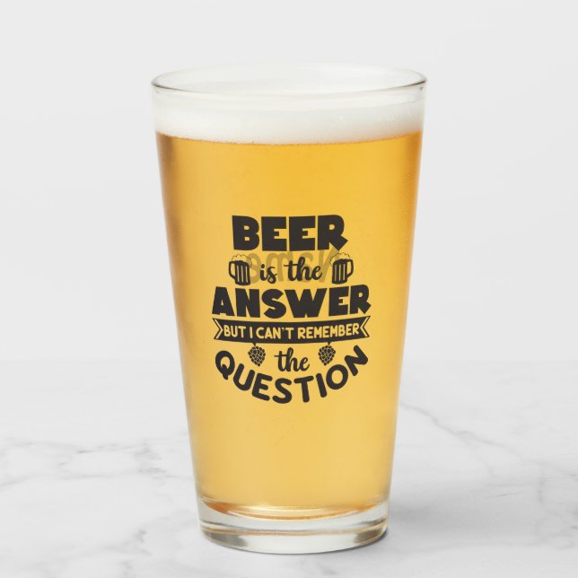 Vidrio de cerveza de 16 oz (onza) - "Respuesta de  (Anverso (lleno))