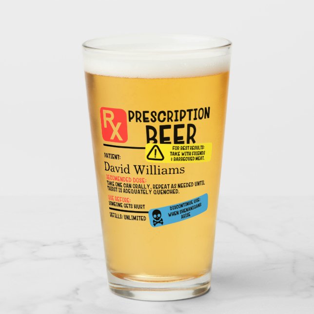 Vidrio de cerveza de prescripción personalizado (Anverso (lleno))