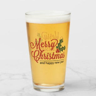 Vidrio de cerveza del acebo de las Felices Navidad