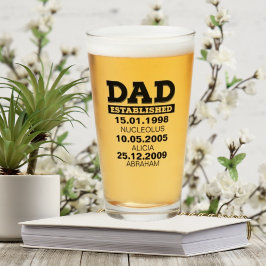 Vidrio de cerveza para papá con nombres de niños