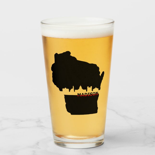 Vidrio de cerveza Wisconsin Madison Skyline (Anverso (lleno))