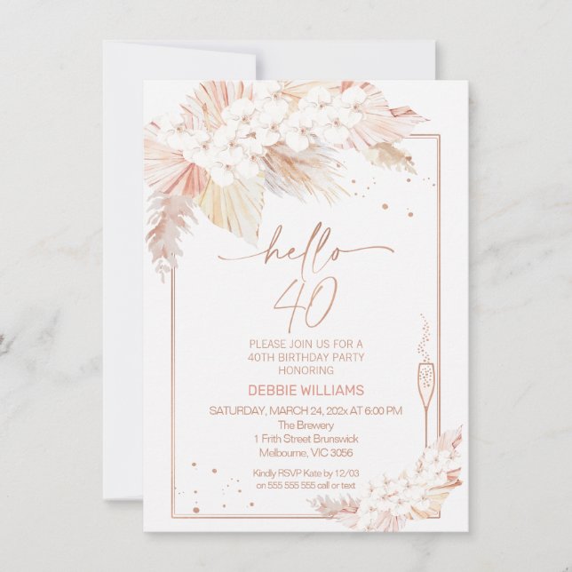 Vidrio de hierba de Pampas Hola 40 Invitación de c (Anverso)