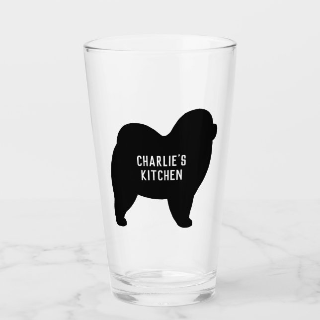 Vidrio de Rough Chow Silhouette Personalizado Dog  (Anverso)
