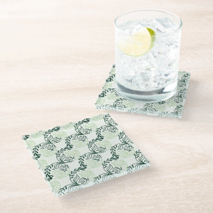 Vidrio Diseño de posavasos con patrón de hoja verde