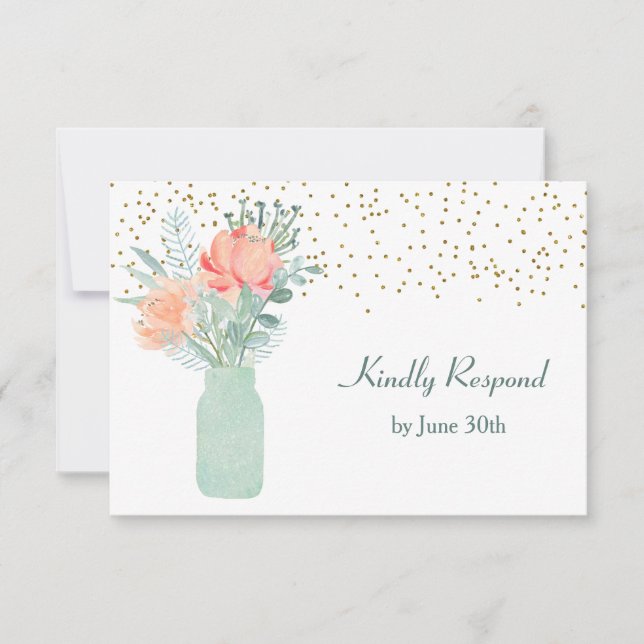 Vidrio escarpado Mason Jar Wedding RSVP (Anverso)