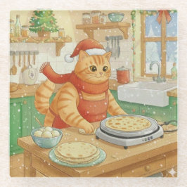 Vidrio Gato noruego haciendo lefse de Navidad, posavasos