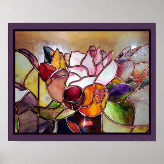 Vidrio manchado arte moderno de pared de flores