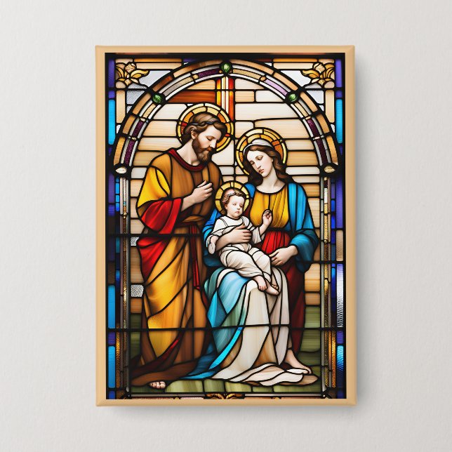 Vidrio Manchado Botón De La Familia Sagrada Devoci (Anverso)