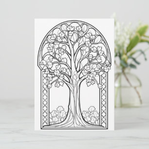 Vidrio manchado de árbol de flores Coloca tu pro