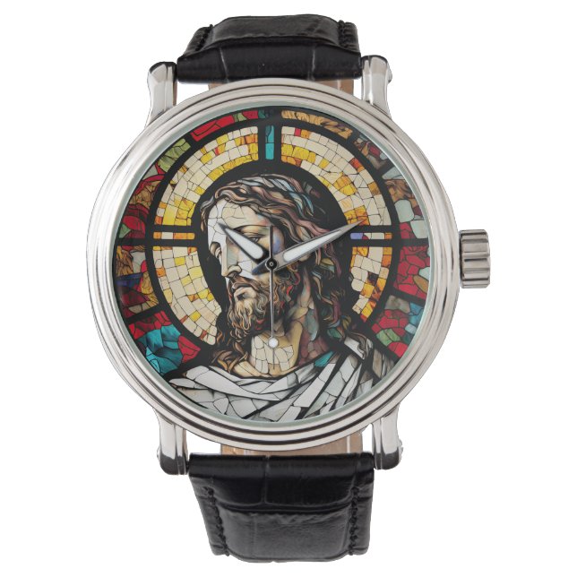 Vidrio manchado Jesús diseño reloj de pulsera (Anverso)