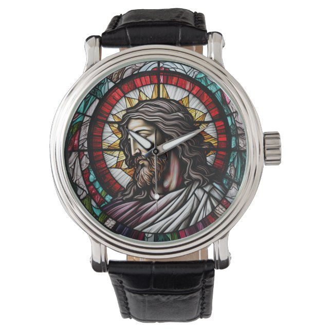 Vidrio manchado Jesús diseño reloj de pulsera (Anverso)