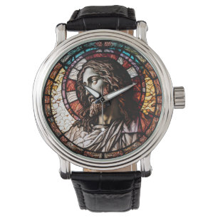 Vidrio manchado Jesús diseño reloj de pulsera