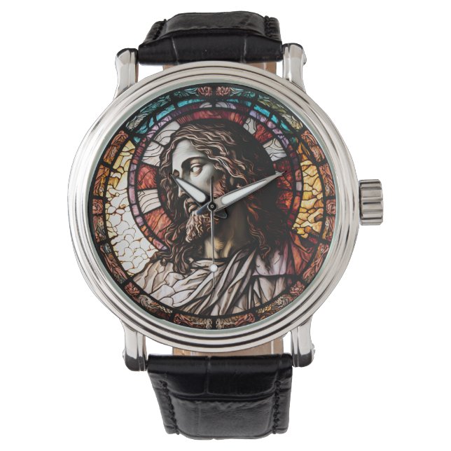 Vidrio manchado Jesús diseño reloj de pulsera (Anverso)