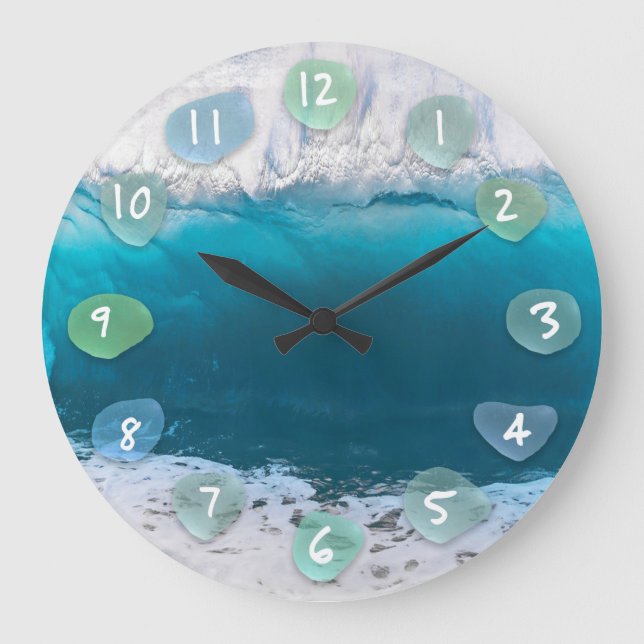 Vidrio marino y ola oceánica Gran reloj (Anverso)