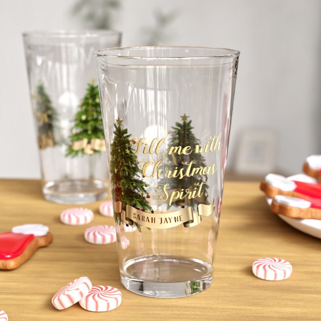 Vidrio navideño divertido Personalizado de árbol d (Fill her up with festive spirit! Just add your name and funny quote)