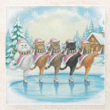 Patinadores de gatos de Navidad Rosa, Posavasos de