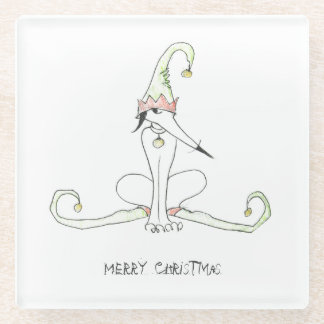 Vidrio Perro con disfraz de elfo Feliz Navidad Posavasos