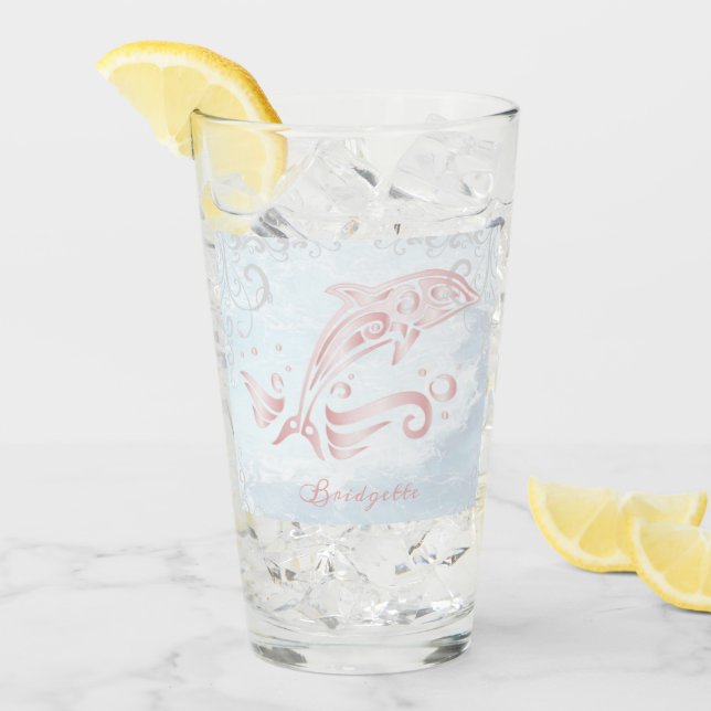 Vidrio personalizado delfín rosado (Anverso (hielo))