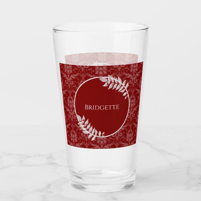 Vidrio personalizado elegante rojo Damask (Anverso)