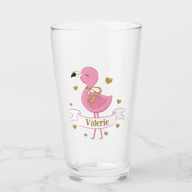 Vidrio personalizado Flamingo rosa con nombre pers (Anverso)