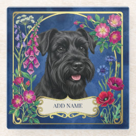 Vidrio Posavasos azul de Schnauzer negro personalizado