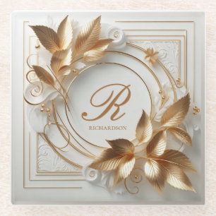 Vidrio Posavasos con monograma de oro elegante personaliz
