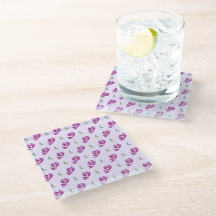 Vidrio Posavasos con patrón de rosas y hojas magenta