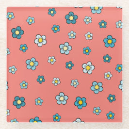 Vidrio Posavasos de Bebida Country Azul Floral y Coral