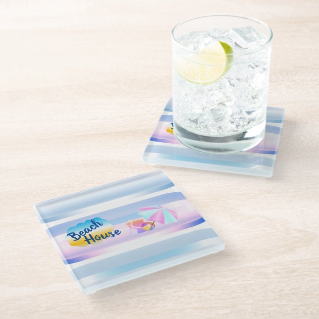 Vidrio Posavasos de Casa de Playa Azul y Rosa (Angular)