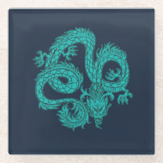 Vidrio Posavasos de papel azul marino con dragón oriental