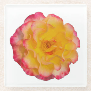 Vidrio Posavasos de Rosa Amarilla y Rosa