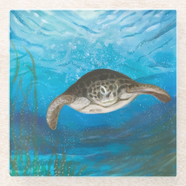 Vidrio Posavasos de tortuga marina (Anverso)