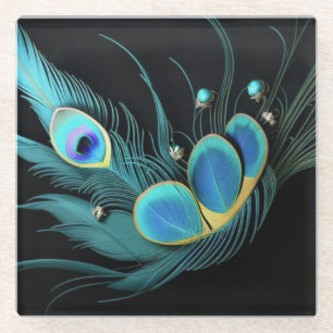 Vidrio Posavasos de vidrio/Majestuoso pavo real/Posavasos