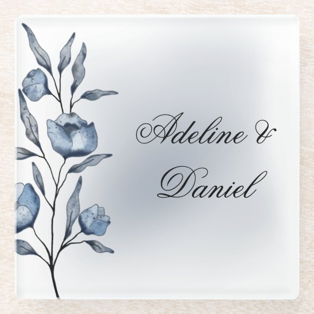 Vidrio Posavasos para copa de boda Indigo Romance (Anverso)