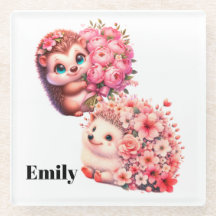 Posavasos personalizado de erizo | Animal floral l