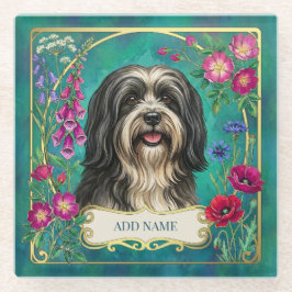 Vidrio Posavasos personalizado de Lhasa Apso negro y blan