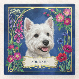 Vidrio Posavasos personalizado de perro West Highland azu