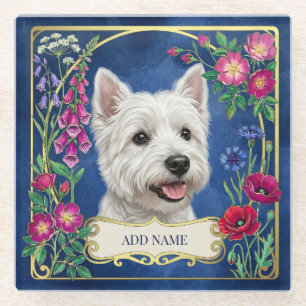 Vidrio Posavasos personalizado de perro West Highland azu