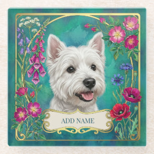 Vidrio Posavasos personalizado de perro West Highland en
