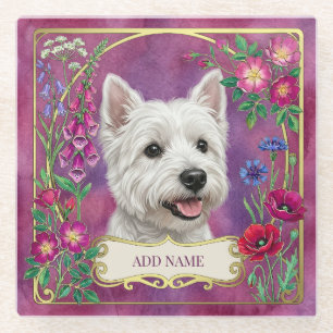 Vidrio Posavasos personalizado de perro West Highland ros