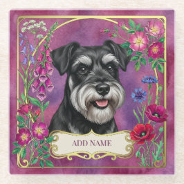 Vidrio Posavasos personalizado de plata y negro Schnauzer