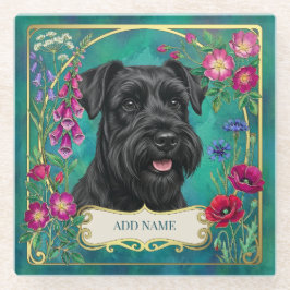 Vidrio Posavasos personalizado de schnauzer negro teal