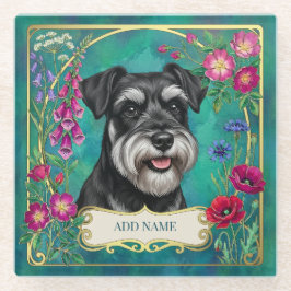Vidrio Posavasos personalizado de schnauzer negro y plata