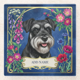 Vidrio Posavasos personalizado de Schnauzer negro y plata