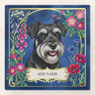 Vidrio Posavasos personalizado de Schnauzer negro y plata