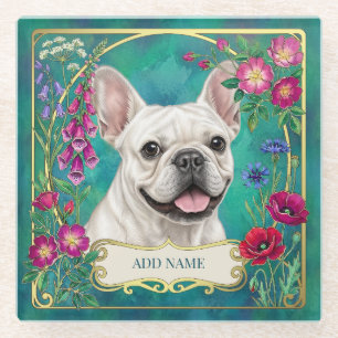 Vidrio Posavasos personalizado de toro francés blanco tea