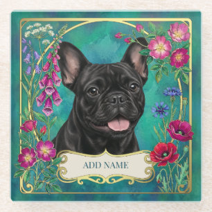 Vidrio Posavasos personalizado de toro francés negro teal