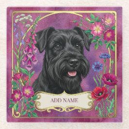 Vidrio Posavasos rosa personalizado de Schnauzer negro