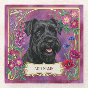 Vidrio Posavasos rosa personalizado de Schnauzer negro