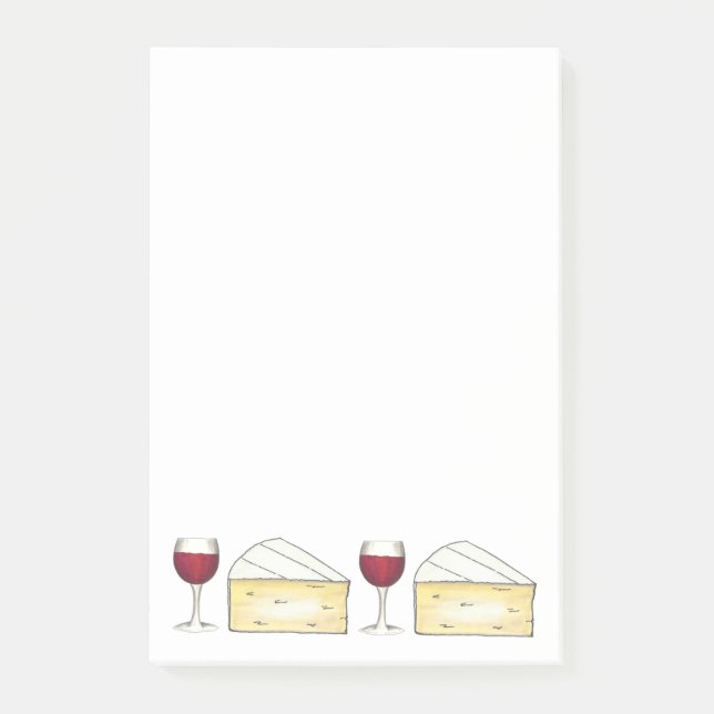 Vidrio Rojo + Brie Cheese Foodie Notas Post-It (Anverso)